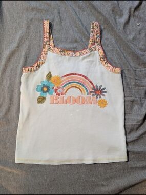 Matilda Jane White Tank Top with Pastel Pink, Blue & Peach Floral Trim